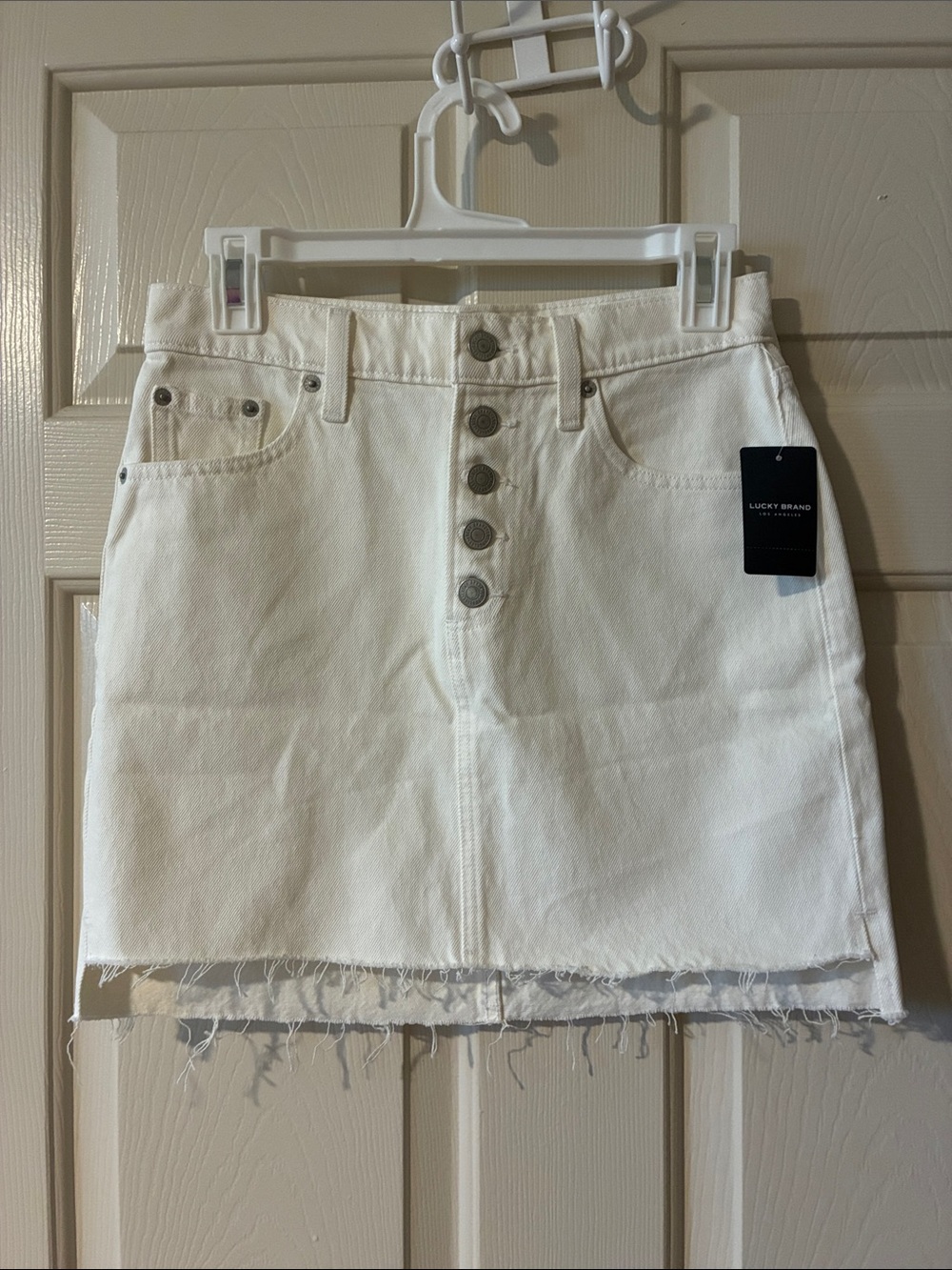 Lucky Brand Off-White Button-Front Denim Mini Skirt
